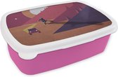 Broodtrommel Roze - Lunchbox - Brooddoos - Kind in de woestijn - 18x12x6 cm - Kinderen - Meisje