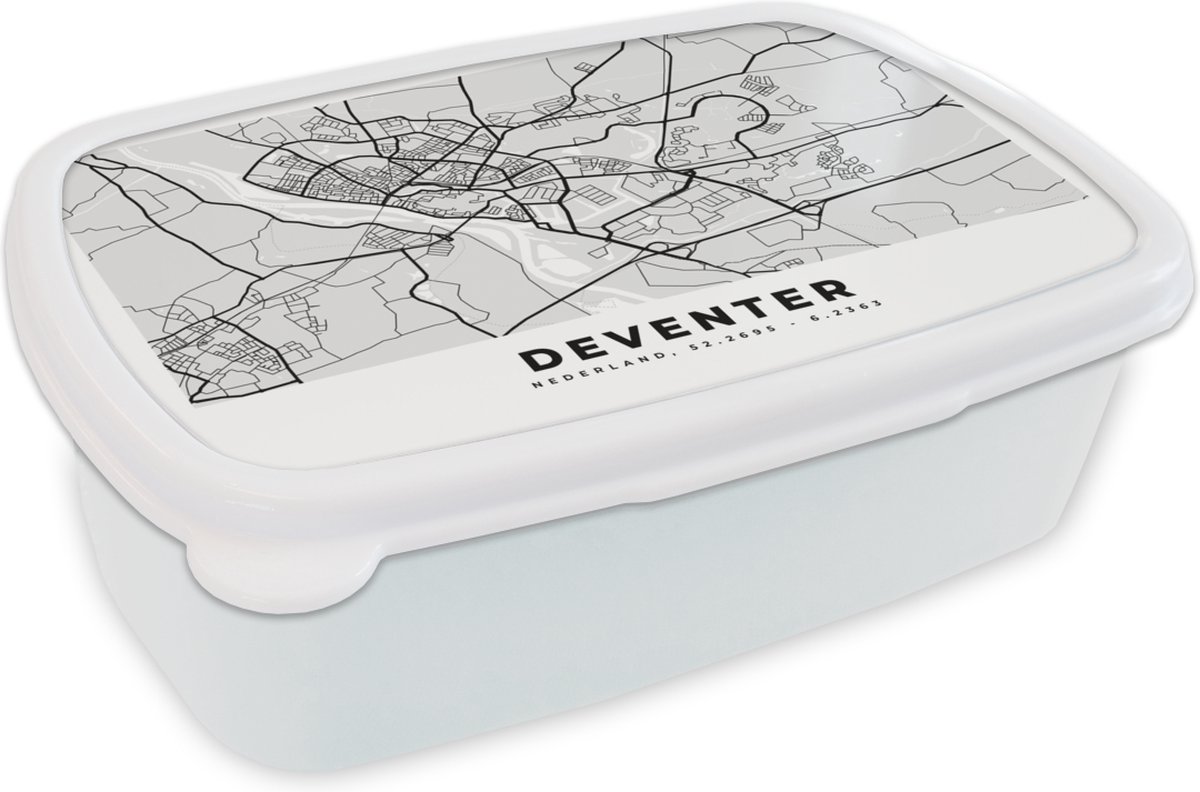 Broodtrommel Wit - Lunchbox - Brooddoos - Kaart - Nederland - Deventer - 18x12x6 cm - Volwassenen
