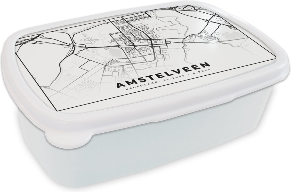 Broodtrommel Wit - Lunchbox - Brooddoos - Kaart - Nederland - Amstelveen - 18x12x6 cm - Volwassenen