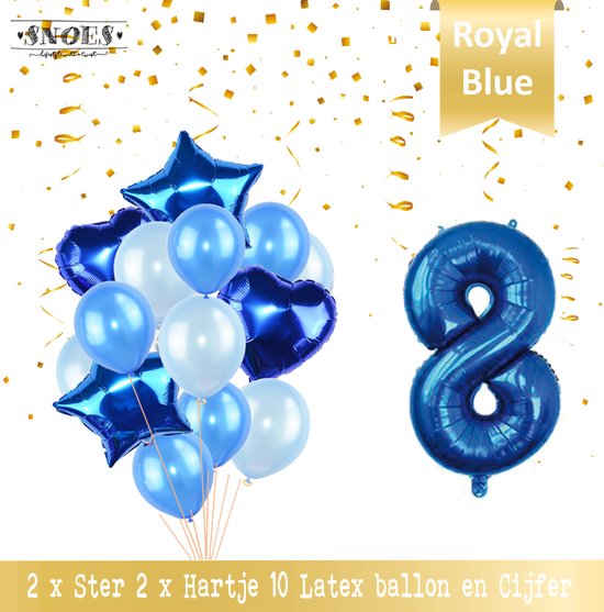 Cijfer Ballon 8 Jaar * Hoera 8 Jaar Verjaardag Decoratie  Set van 15 Ballonnen * 80 cm Verjaardag Nummer Ballon * Snoes * Verjaardag Versiering * Kinderfeestje * Royal Blue * Nummer Ballon 8 * Blauw