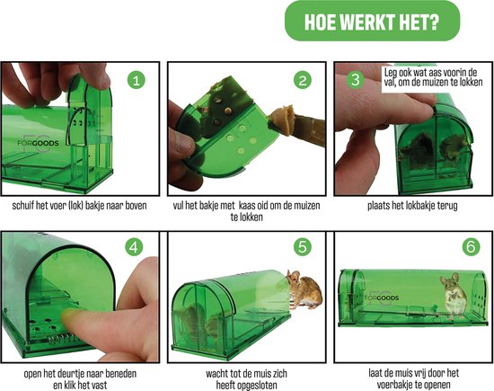 Forgoods Muizenval - Diervriendelijke Muizenvallen Voor Binnen en Buiten - 2 stuks - Met Schoonmaakborstel - Model 2023