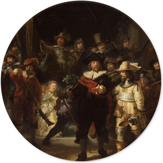 Muurcirkel De nachtwacht Rembrandt van Rijn 30cm - rond schilderij - wandcirkel