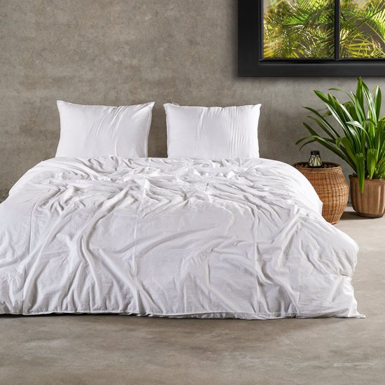 Charm & Co Stone washed - Dekbedovertrek - 100% Zacht Katoen - Tweepersoons - 200 x 200/220 - Wit