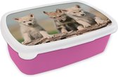 Broodtrommel Roze - Lunchbox - Brooddoos - Wolf - Kind - Hout - 18x12x6 cm - Kinderen - Meisje