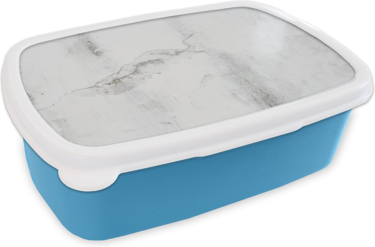 Broodtrommel Blauw - Lunchbox - Brooddoos - Beton - Grijs - Wit - 18x12x6 cm - Kinderen - Jongen