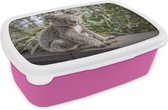 Broodtrommel Roze - Lunchbox - Brooddoos - Koala - Hout - Planten - Kids - Jongens - Meiden - 18x12x6 cm - Kinderen - Meisje