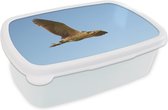 Broodtrommel Wit - Lunchbox - Brooddoos - Een roerdomp zweeft door de lucht - 18x12x6 cm - Volwassenen