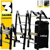 Craftfull Vouwladder CF-102A Aluminium Telescopische Ladder En Leunladder incl. Draagtas Zwart 3.8m