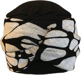 Chemo muts dames van Softies  - Zwarte cap met tulband grijs motief - 2 in 1