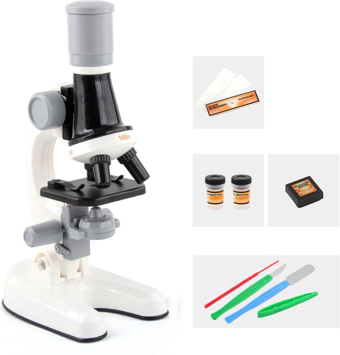 Maenor® Biologische microscoop voor kinderen - Microscoop junior - Tot 1200x zoom - LED verlichting - Inclusief preparaten - Wit
