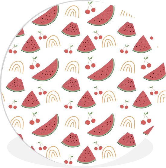 Abstrait melons et cerises sur fond blanc Assiette en plastique cercle mural ⌀ 150 cm - impression photo sur cercle mural / cercle vivant (décoration murale)
