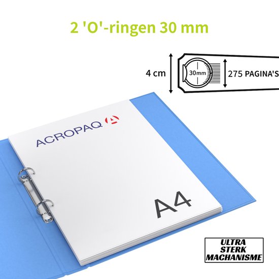 ACROPAQ - 10 x Ringmap A4  - Met 2 ringen - Ringband, Ordner, Ringmappen - 10 Kleuren - ACROPAQ