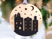 Sinterklaas Houten Decor, Amsterdamse Stad en Piet Figuren, Zwart en Goud Ornament