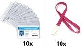 ID badgehouders met Lanyards / 10x badgehouders transparant en 10x Lanyards Pink (2x45cm) / Hoesjes voor pasjes en kaarten / ID hoesjes / ID Badgehouder met Lanyard