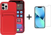 Back Cover Apple iPhone 13 Pro | Telefoonhoesje | Pasjeshouder | Rood + 1x Screenprotector