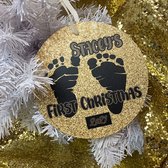 Kersthanger baby first christmas 2022 met naam-glitter goud-zwart-15 cm