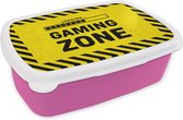 Broodtrommel Roze - Lunchbox - Brooddoos - Gaming - Quotes - Controller - Gaming zone - Game - 18x12x6 cm - Kinderen - Meisje