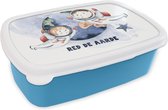 Broodtrommel Blauw - Lunchbox - Brooddoos - Spreuken - 'Red de aarde' - Quotes - Jongens - Meisjes - Kinderen - Kids - 18x12x6 cm - Kinderen - Jongen
