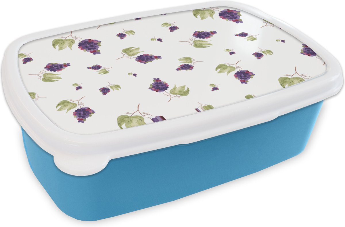 Broodtrommel Blauw - Lunchbox - Brooddoos - Druiven - Paars - Wit - 18x12x6 cm - Kinderen - Jongen