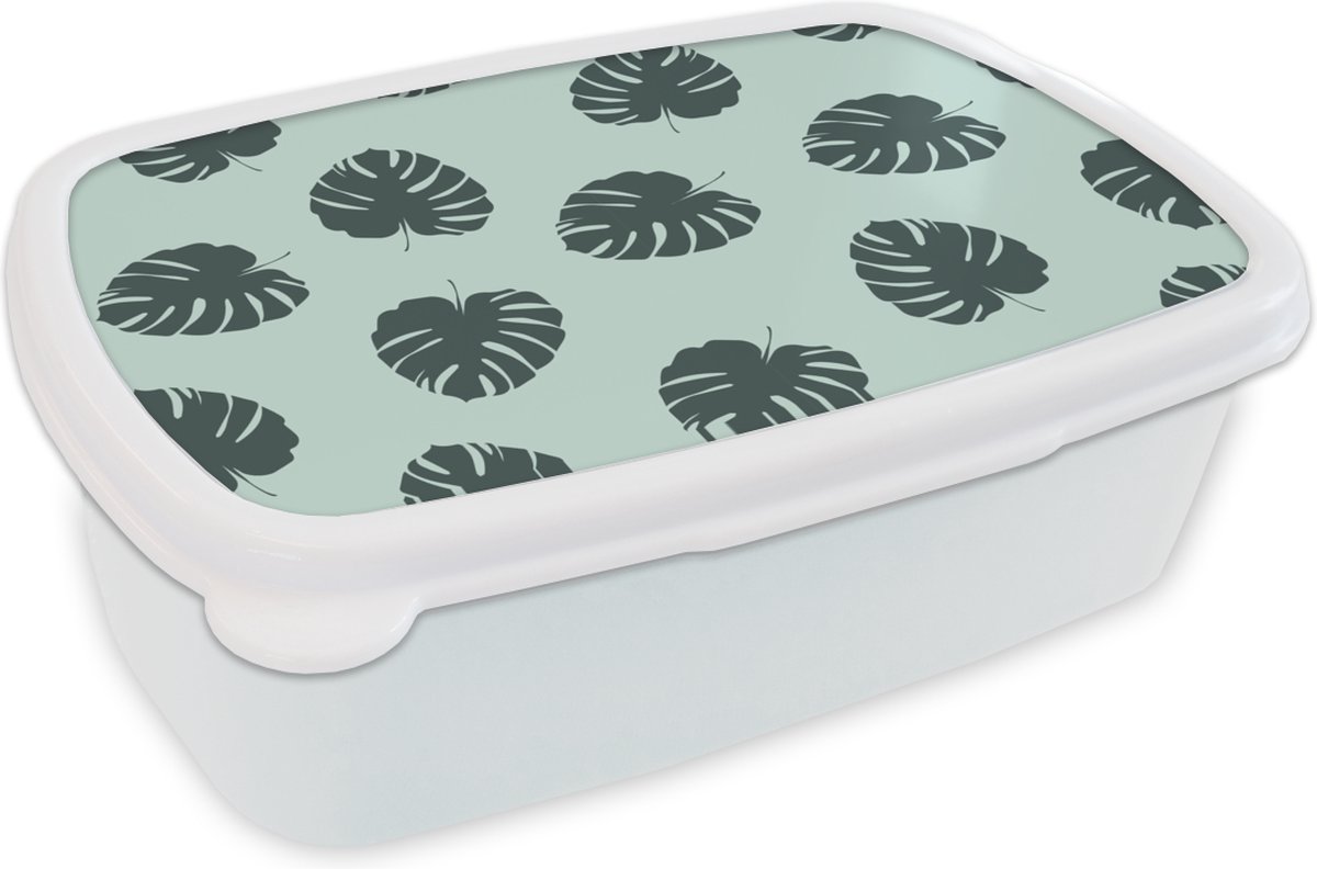 Broodtrommel Wit - Lunchbox - Brooddoos - Zomer - Bladeren - Blauw - 18x12x6 cm - Volwassenen