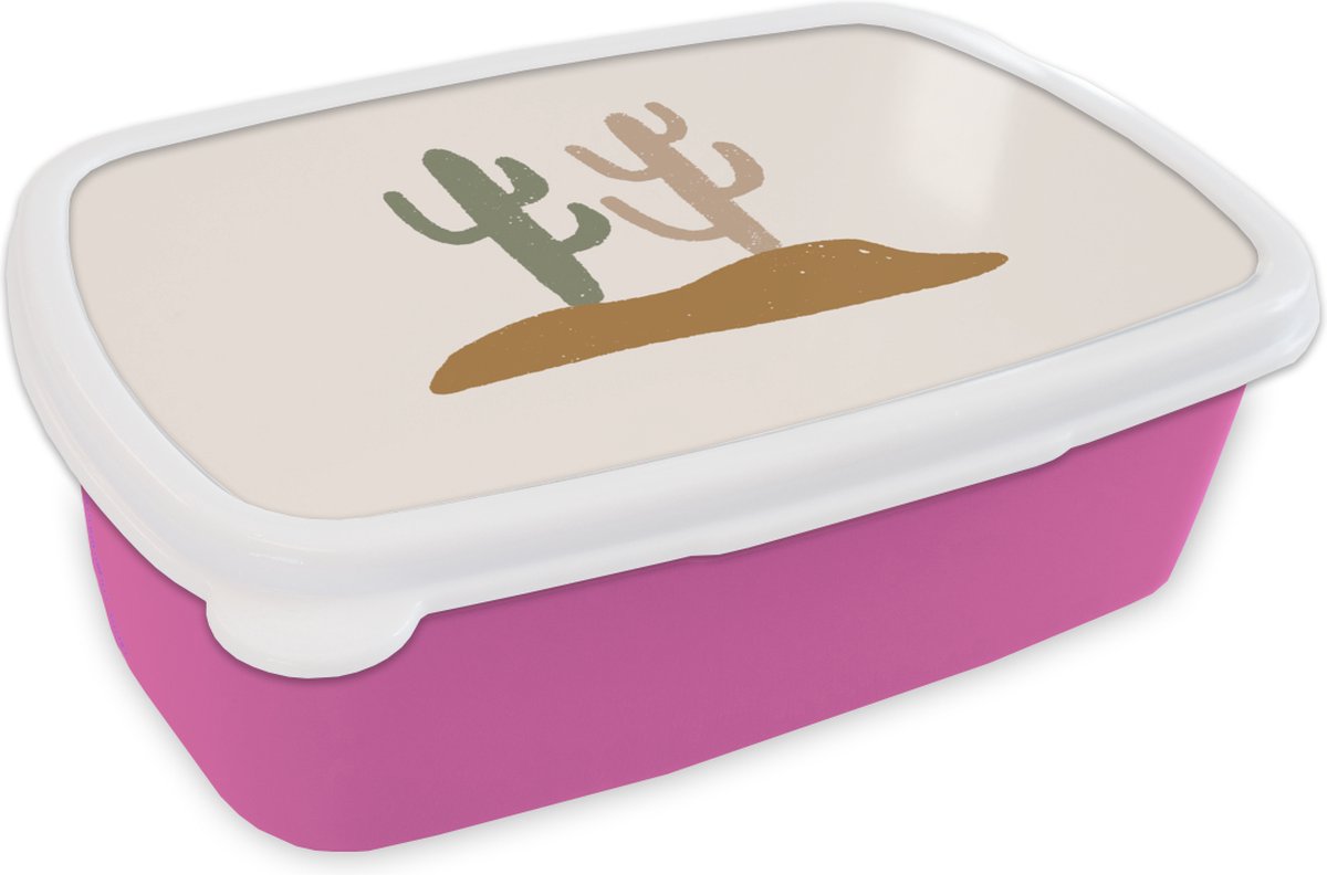 Broodtrommel Roze - Lunchbox - Brooddoos - Zomer - Cactus - Woestijn - 18x12x6 cm - Kinderen - Meisje