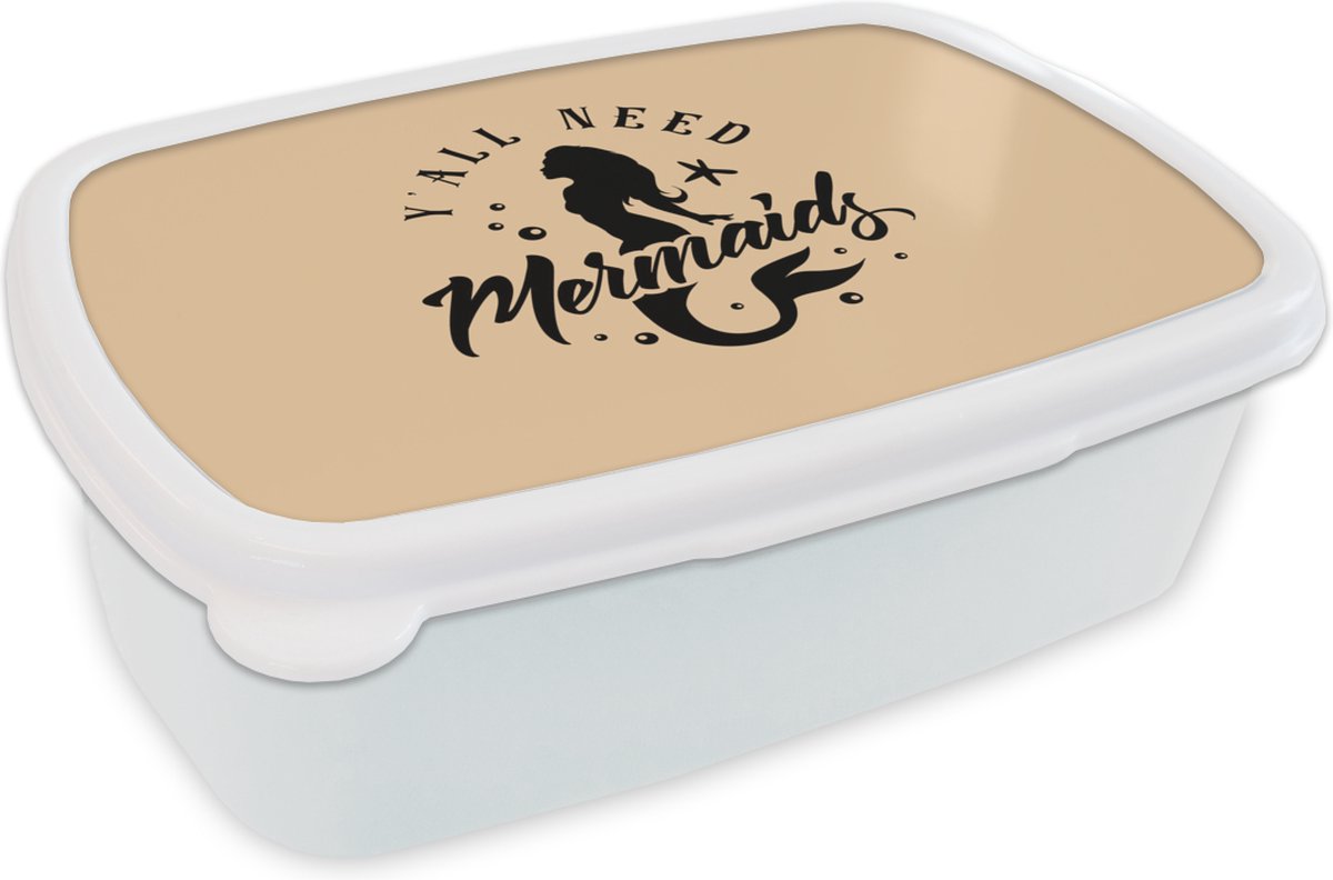 Broodtrommel Wit - Lunchbox - Brooddoos - Zeemeermin - Beige - Quotes - 18x12x6 cm - Volwassenen