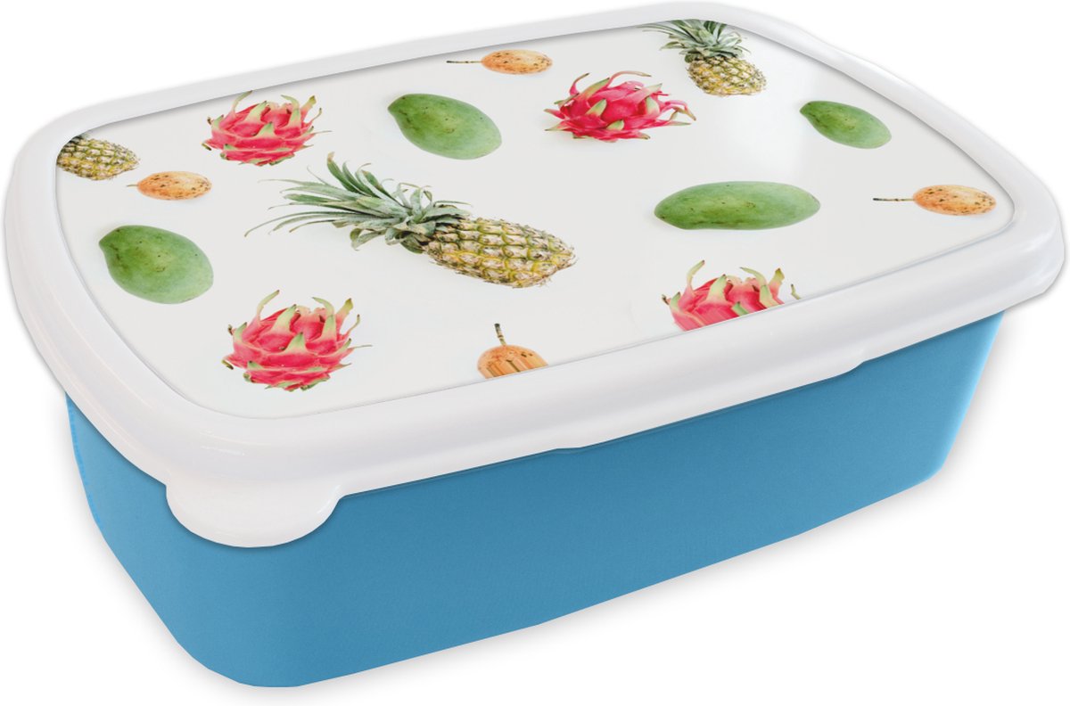 Broodtrommel Blauw - Lunchbox - Brooddoos - Tropisch - Fruit - Ananas - 18x12x6 cm - Kinderen - Jongen