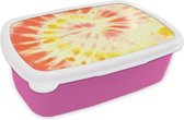 Broodtrommel Roze - Lunchbox Zomer - Tie dye - Rood - Brooddoos 18x12x6 cm - Brood lunch box - Broodtrommels voor kinderen en volwassenen