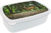 Broodtrommel Wit - Lunchbox - Brooddoos - Hert - Bos - Dier - 18x12x6 cm - Volwassenen