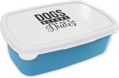 Broodtrommel Blauw - Lunchbox - Brooddoos - Quotes - Dogs before dudes - Hond - Spreuken - 18x12x6 cm - Kinderen - Jongen