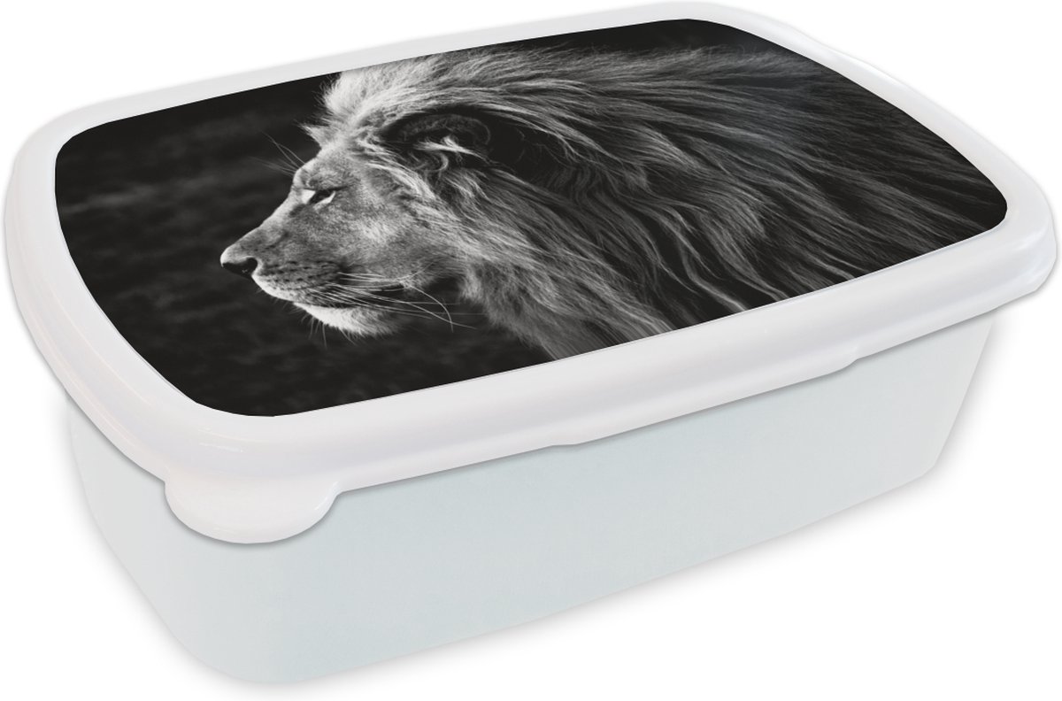 Broodtrommel Wit - Lunchbox - Brooddoos - Dieren - Zwart - Wit - Profiel - 18x12x6 cm - Volwassenen