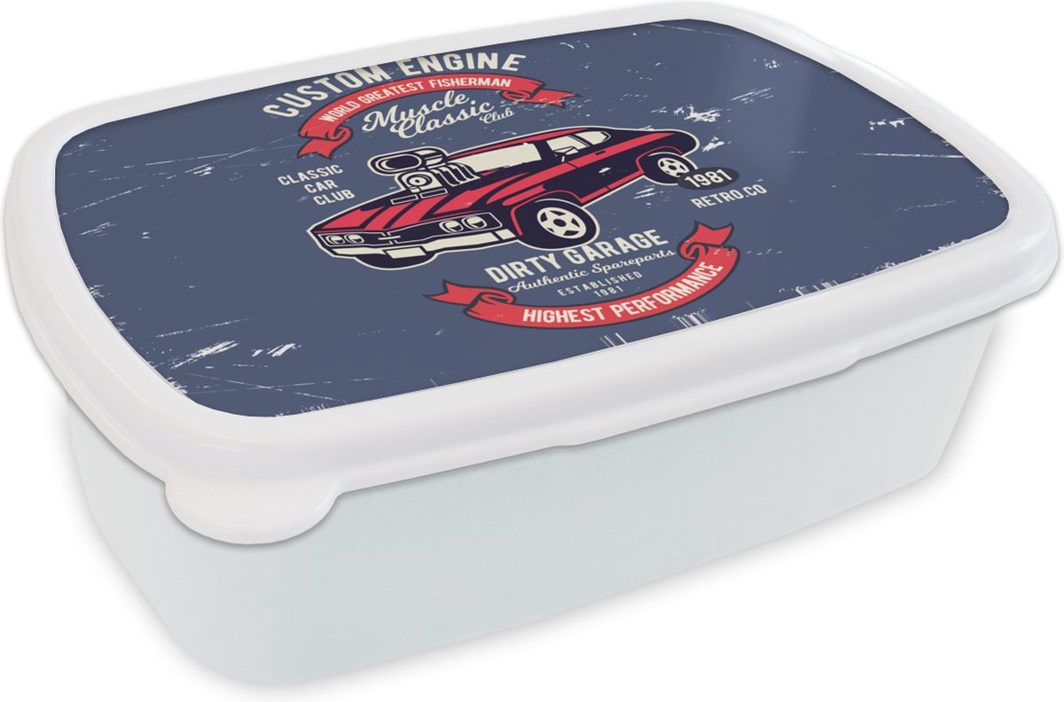 Broodtrommel Wit - Lunchbox - Brooddoos - Auto - Motor - Vintage - Quote - 18x12x6 cm - Volwassenen