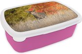 Broodtrommel Roze - Lunchbox - Brooddoos - Hert - Gewei - Bos - 18x12x6 cm - Kinderen - Meisje