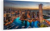 Artaza Glasschilderij - Dubai Haven met de Stad - 80x40 - Plexiglas Schilderij - Foto op Glas