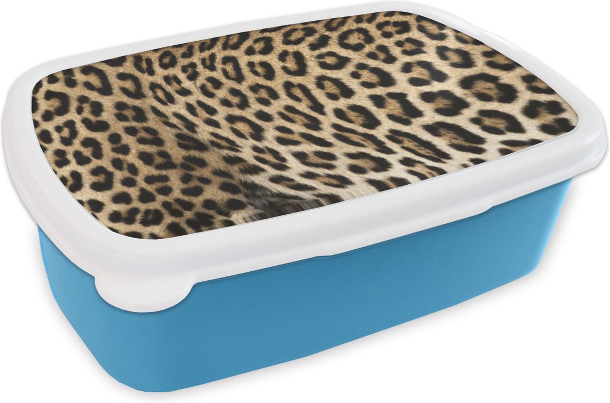 Broodtrommel Blauw - Lunchbox - Brooddoos - Pantervacht - 18x12x6 cm - Kinderen - Jongen