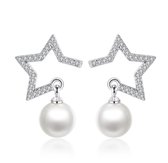 Oorbellen dames | 925 zilver | zilveren dames oorbellen | parel oorbellen | ster oorbellen | Zirkonia stenen | cadeau voor vrouw |