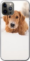 Geschikt voor iPhone 12 Pro hoesje - Hond - Sneeuw - Winter - Siliconen Telefoonhoesje