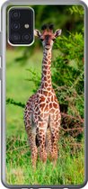 Geschikt voor Samsung Galaxy A52 5G hoesje - Baby - Giraffe - Planten - Siliconen Telefoonhoesje