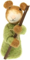 Meander | Muis bruin met groene jas | Vilt | Kerstdeco