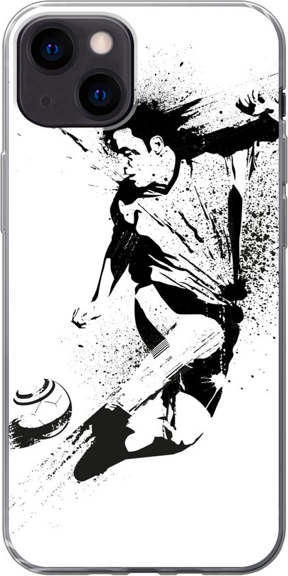 Coque iPhone 13 - Une illustration d'une personne tirant un ballon de  football vers le... | bol.com