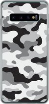 Geschikt voor Samsung Galaxy S10 hoesje - Zwart-wit camouflage patroon - Siliconen Telefoonhoesje