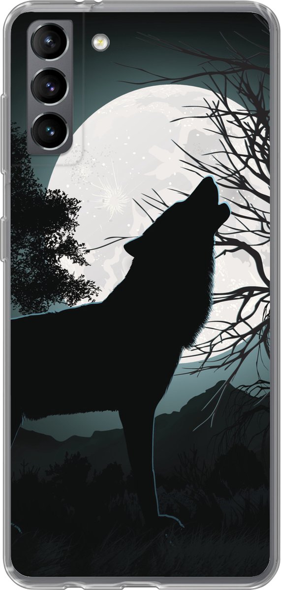 Telefoonhoesje Geschikt voor Samsung Galaxy S21 Plus hoesje - Wolf - Silhouet - Maan - Siliconen Telefoonhoesje Telefoonhoesje