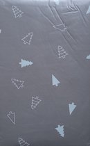 Kersttafelkleed donkergrijs vinyl met kerstboompjes  200x140 cm - grijs afneembaar tafelkleed voor Kerstmis kerstboom kerstkleed