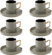 Schafer porselein Puder Narin - Espresso kopjes met schoteltjes 90 ml - set van 12 - zwart