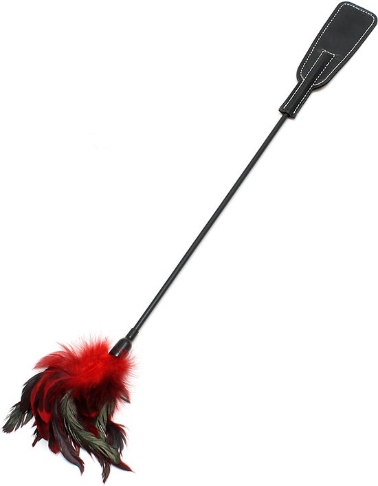 Rimba Bondage Play Riding Whip et Ressorts Tickler - Jouet 2 en 1 - rouge/noir