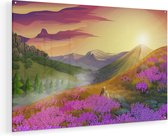 Artaza Glasschilderij - Lavendel Bloemen In De Bergen - Abstract - 105x70 - Plexiglas Schilderij - Foto op Glas