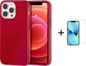 Apple iPhone 13 Pro Max Back Cover Telefoonhoesje | Rood | TPU hoesje | Glitter + 1x Screenprotector