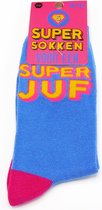 Doodadeals® Super Sokken Voor een - Super Juf - Maat 36 / 41 - Cadeau - Juffendag - Verjaardag