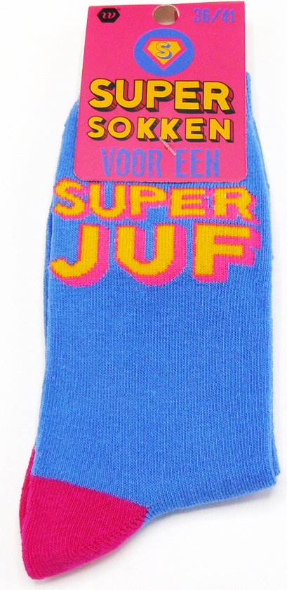 Super Sokken Voor een - Super Juf - Maat 36 / 41 - Cadeau - Juffendag - Verjaardag