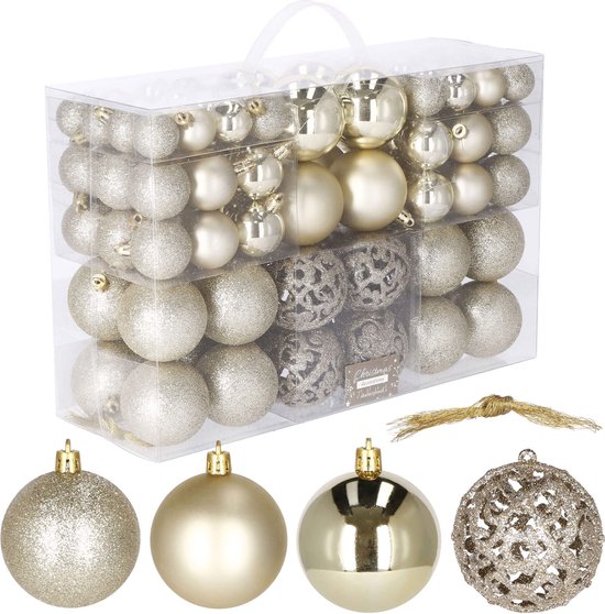 Springos Kerstballen | Kerstversiering | Onbreekbaar | 100 Stuks | Goud Tinten